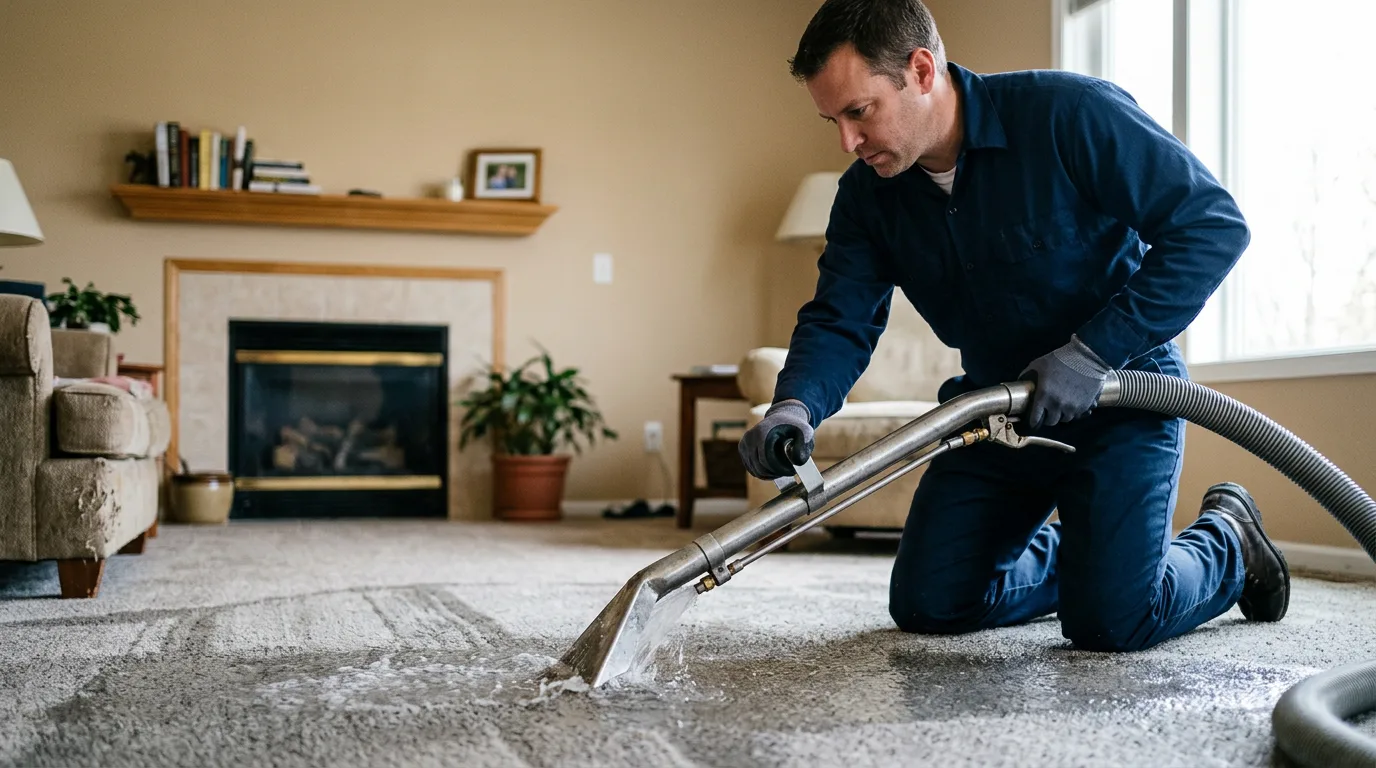 Water damage restoration technician working near Griffin, IN